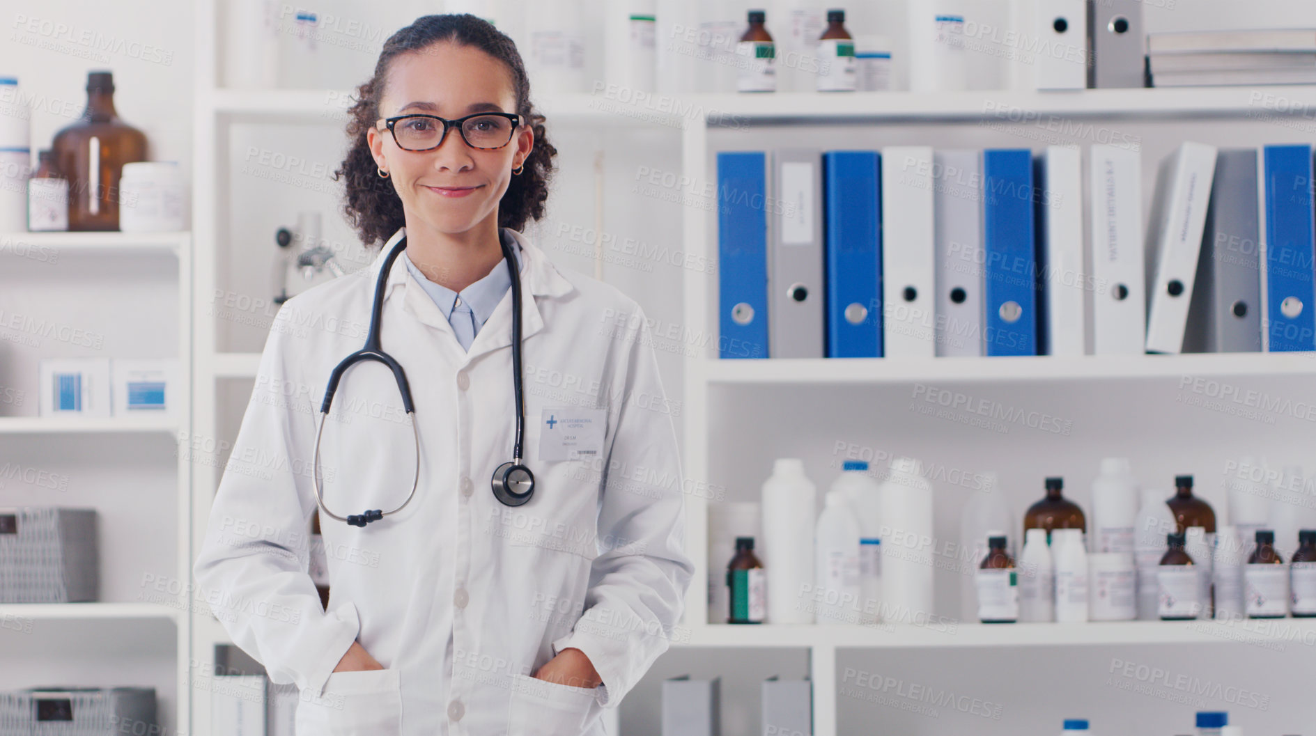 Buy stock photo Portrait, science and woman in lab, doctor and equipment for testing, chemistry and medicine. Face, person and research for biotech and health with pharmaceutical experiment, employee and medical