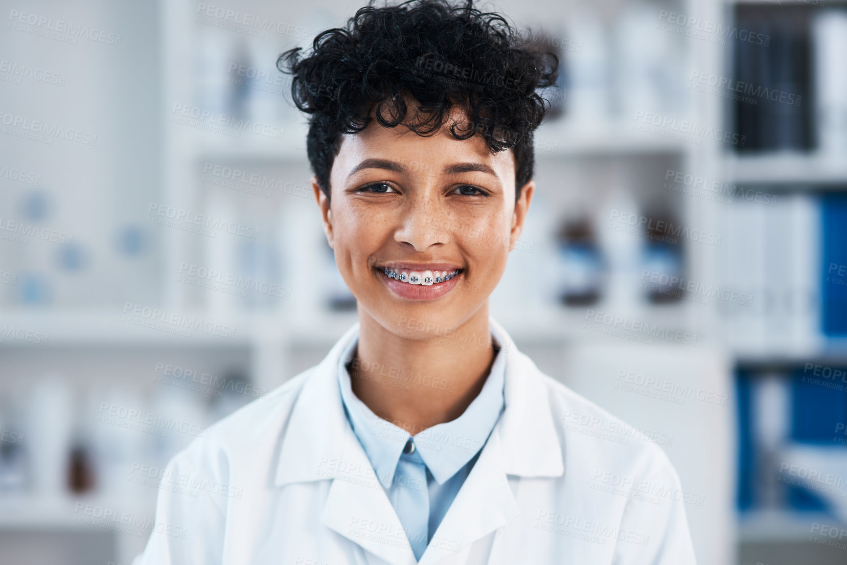 Buy stock photo Portrait of a young scientist working in a lab