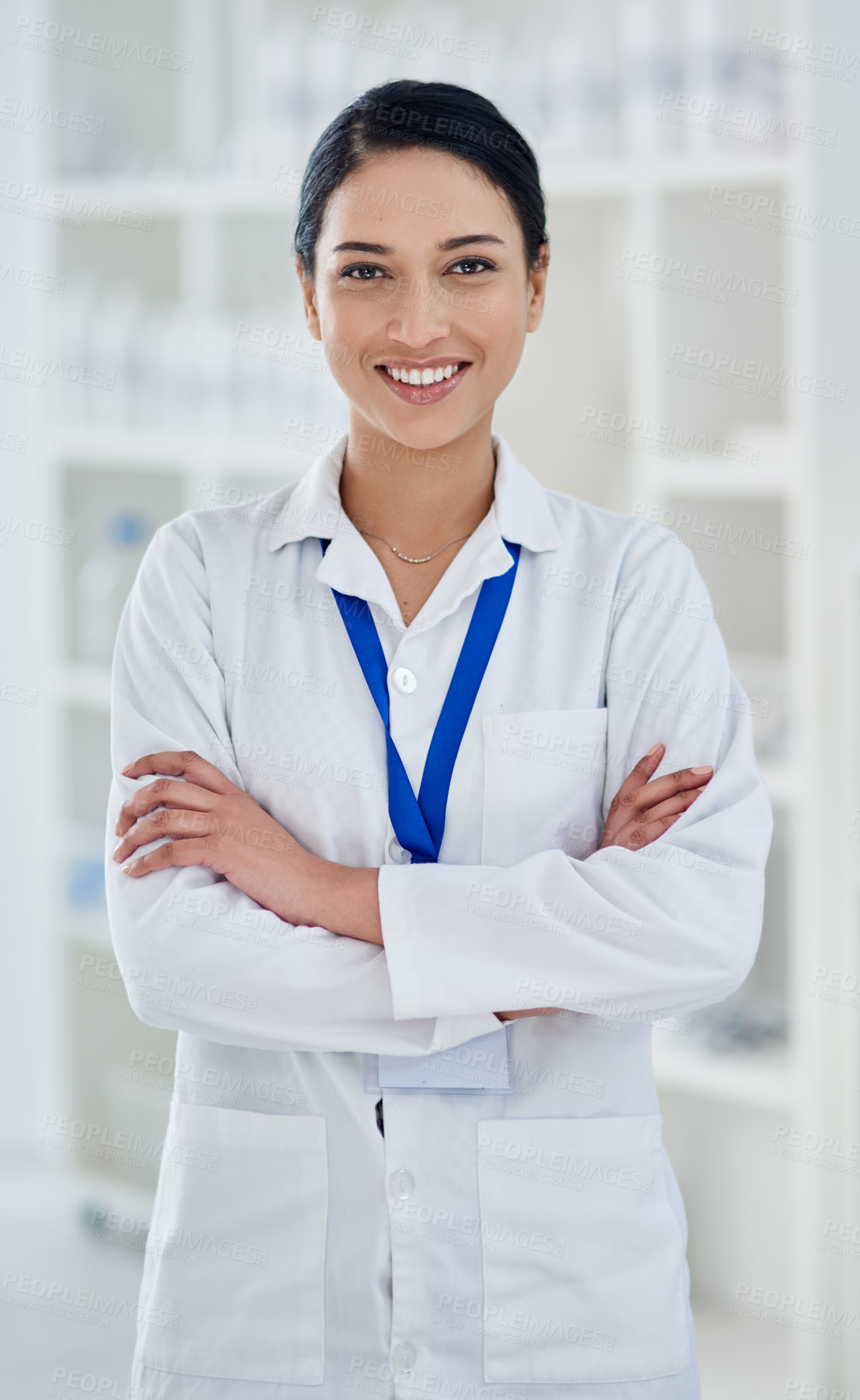 Buy stock photo Portrait of a confident young woman working in a laboratory