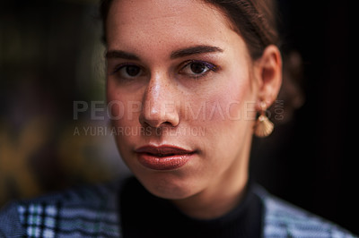 Buy stock photo Cropped shot of a beautiful young woman out in the city