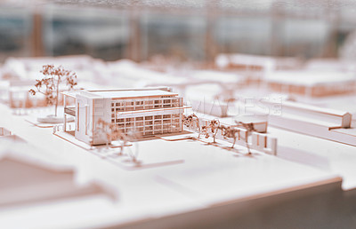 Buy stock photo Closeup shot of an architectural model in an empty office
