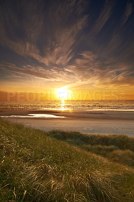 Buy stock photo A photo of sunset at the  coastline of Jutland, Denmark