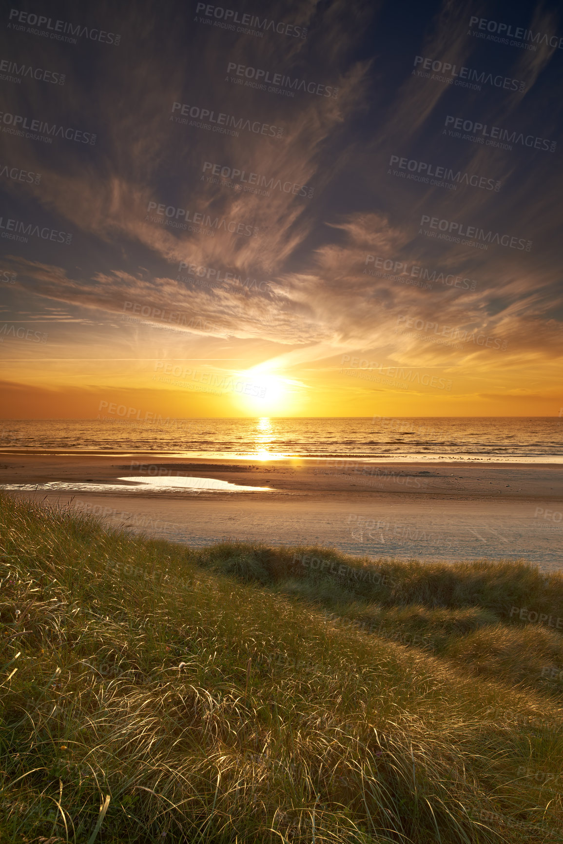 Buy stock photo A photo of sunset at the  coastline of Jutland, Denmark