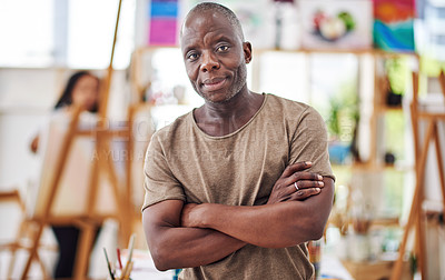 Buy stock photo Cropped shot of a middle aged man smiling at the camera in a art studio