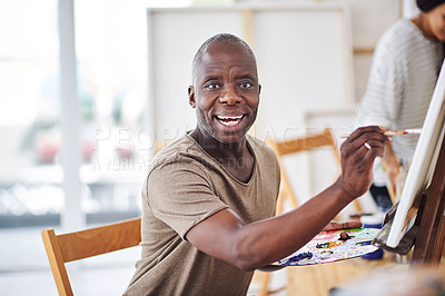 Buy stock photo Cropped shot of a man painting in a art studio
