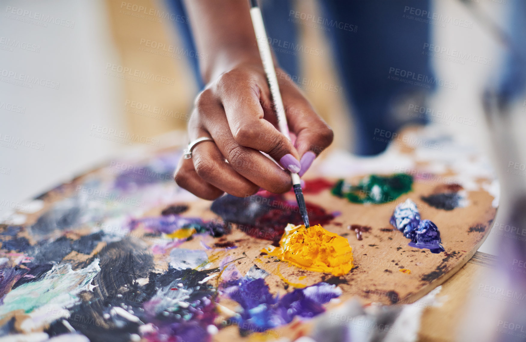 Buy stock photo Cropped shot of an unrecognizable woman holding a painter's palette