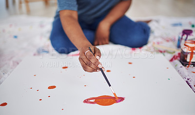 Buy stock photo Cropped shot of an unrecognizable woman painting in a art studio