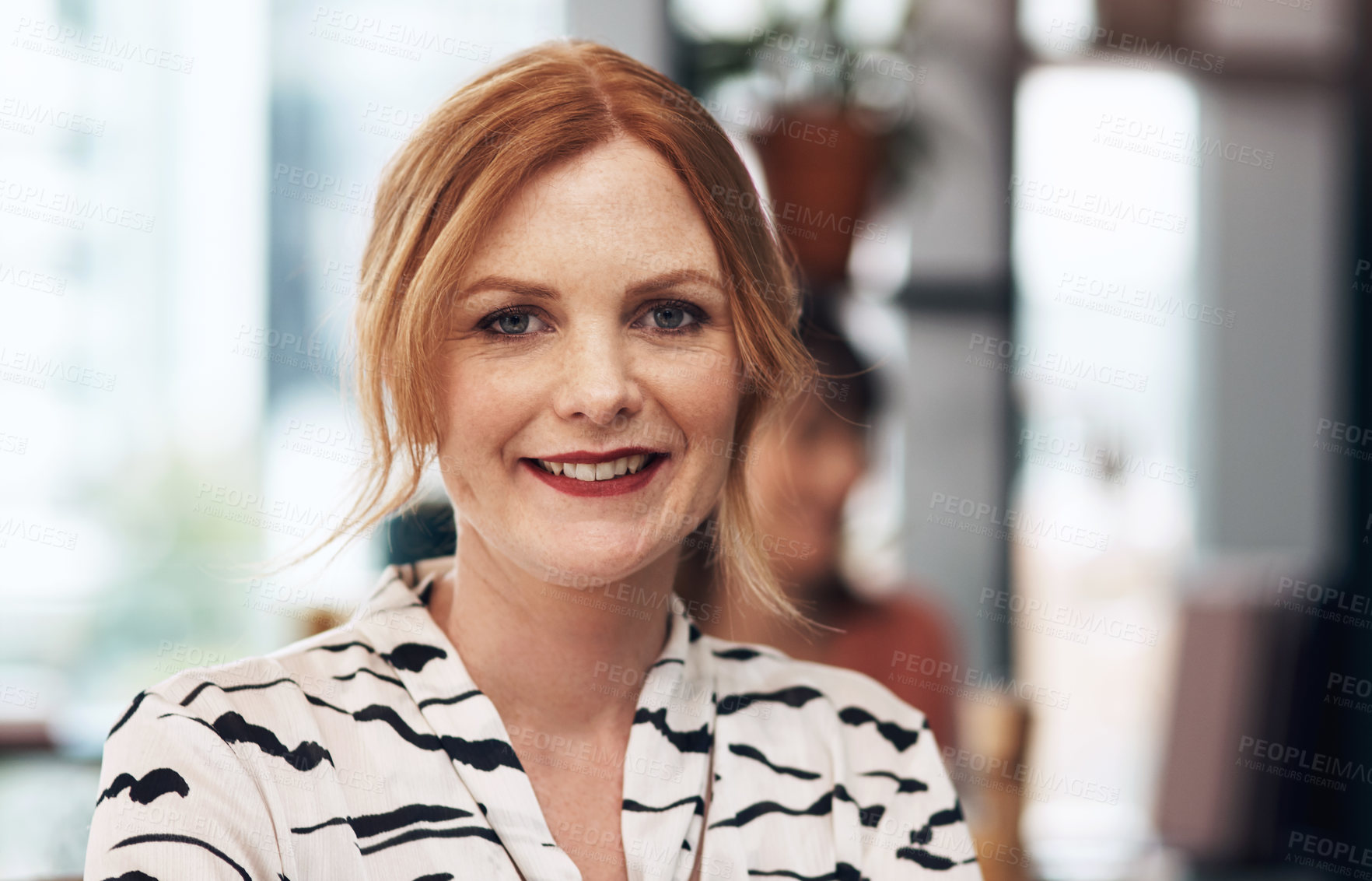 Buy stock photo Portrait, woman and smile in coffee shop for startup, entrepreneur and pride in small business. Female cafe owner, happiness or vision in cafe for service industry, ownership or success in restaurant