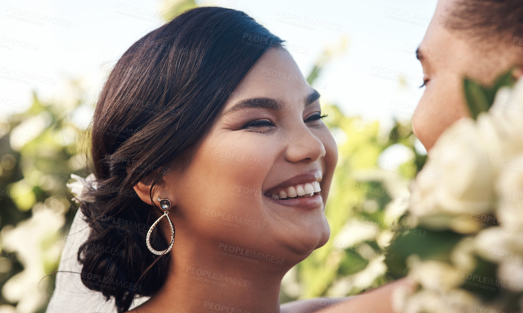 Buy stock photo Cropped shot of a  young couple on their wedding day