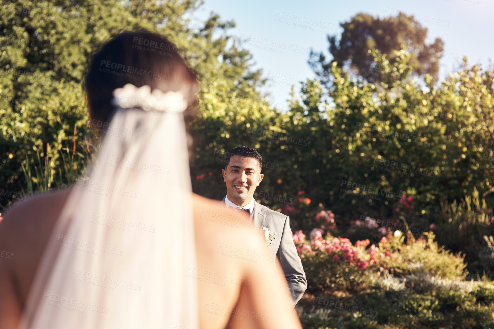 Buy stock photo Cropped shot of a young man looking at his bride