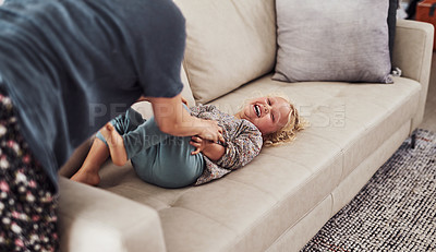 Buy stock photo Cropped shot of an adorable little girl bonding with her mother during a day at home