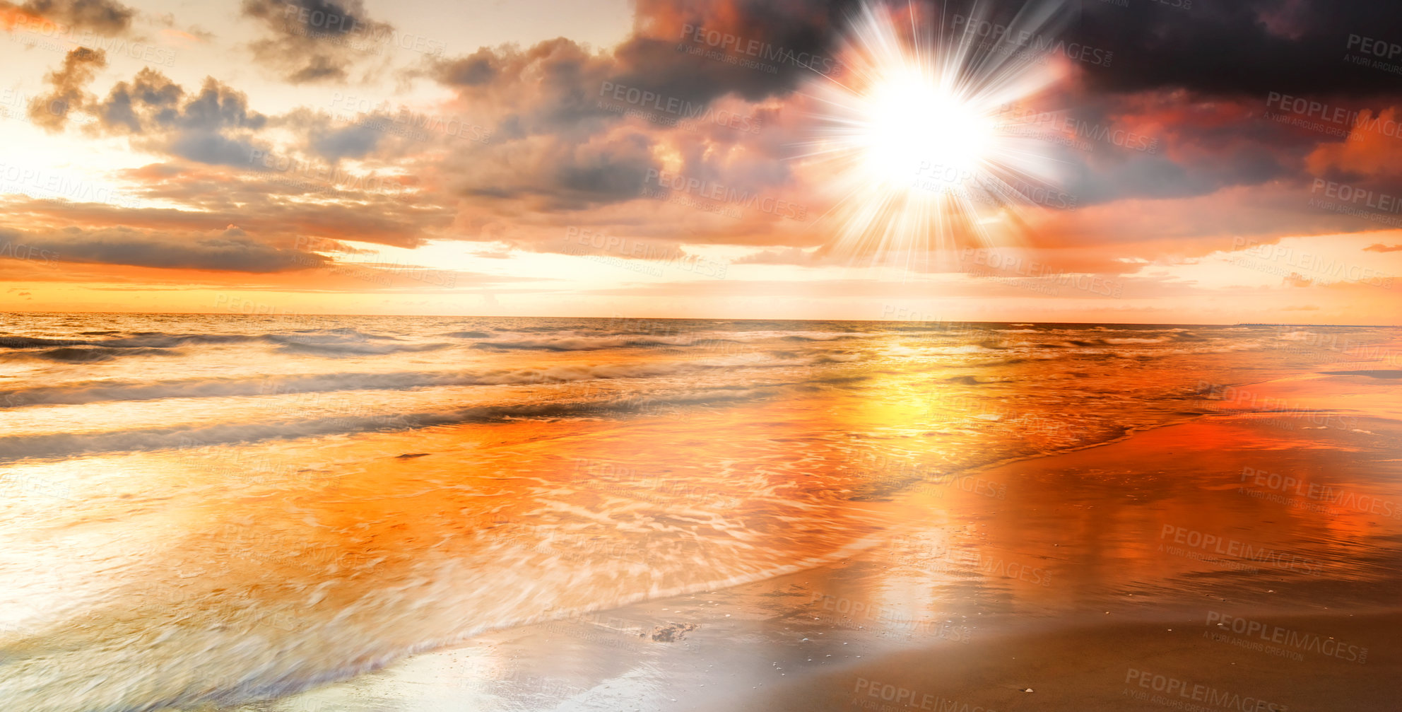 Buy stock photo a photo of dramatic ocean sunset