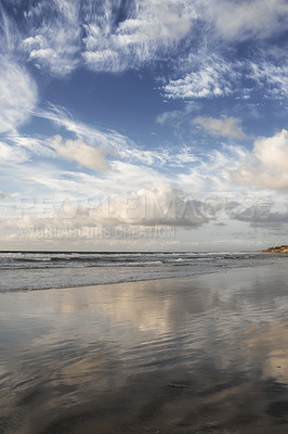 Buy stock photo Copy space at sea with cloudy sky background above the horizon. Calm ocean waters at a beach of Torrey Pines, San Diego, California. Majestic and peaceful scenic landscape for a relaxing getaway

