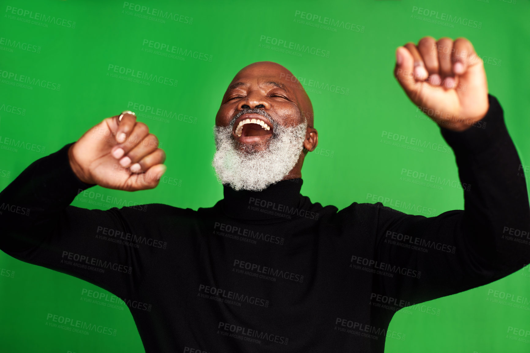 Buy stock photo Cropped shot of a senior man dancing against a green background