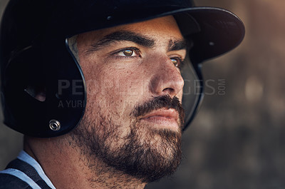 Buy stock photo Shot of a young man about to play a baseball game