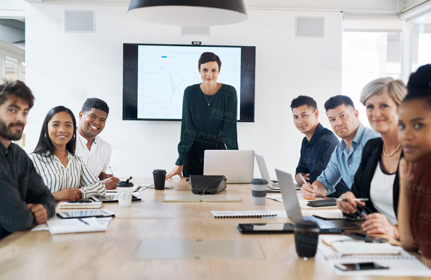 Buy stock photo Portrait of a group of businesspeople having a meeting in a modern office