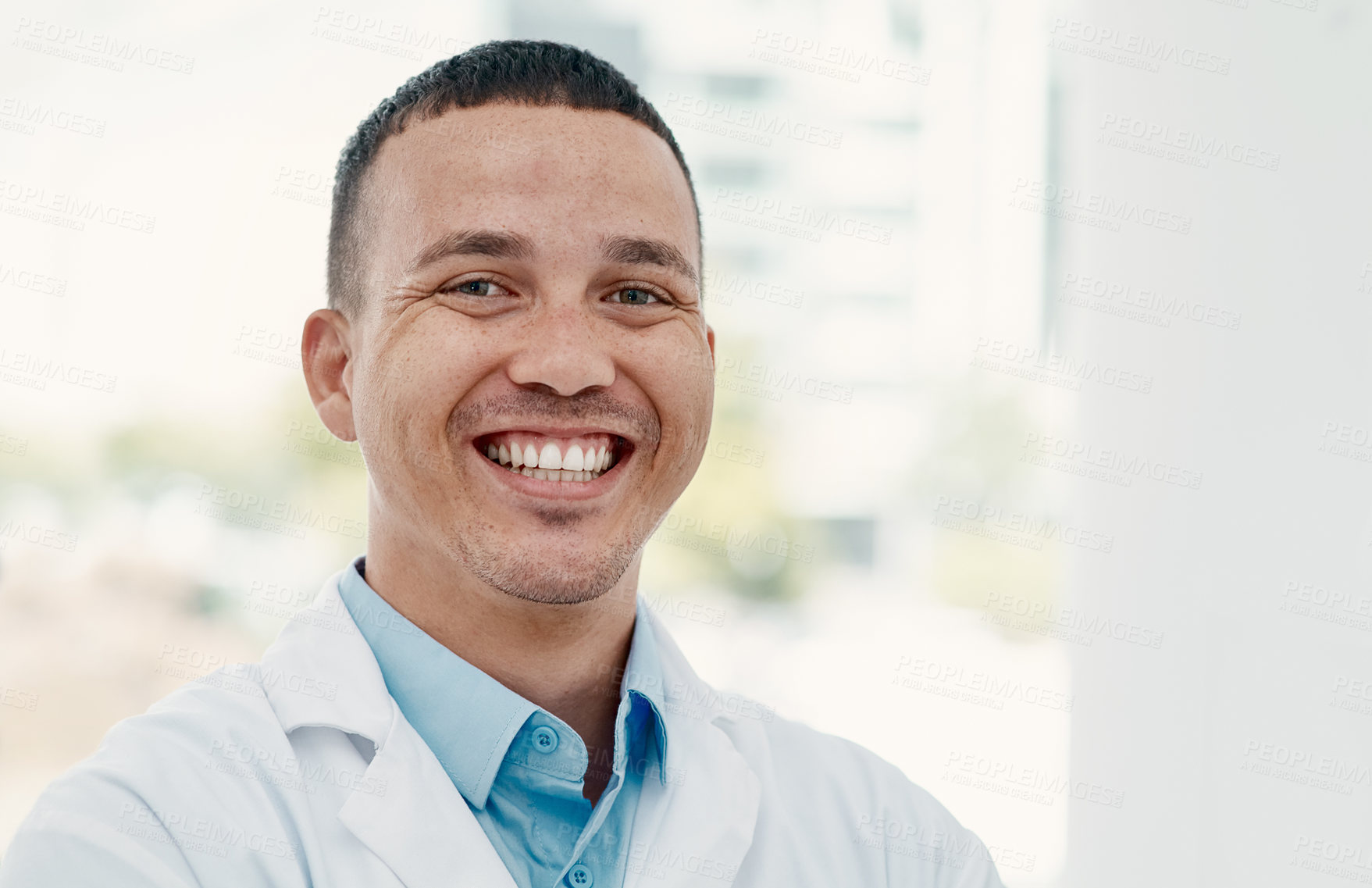 Buy stock photo Portrait of a confident young scientist working in a modern laboratory