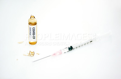 Buy stock photo Shot of an ampoule with 2019-nCov on it