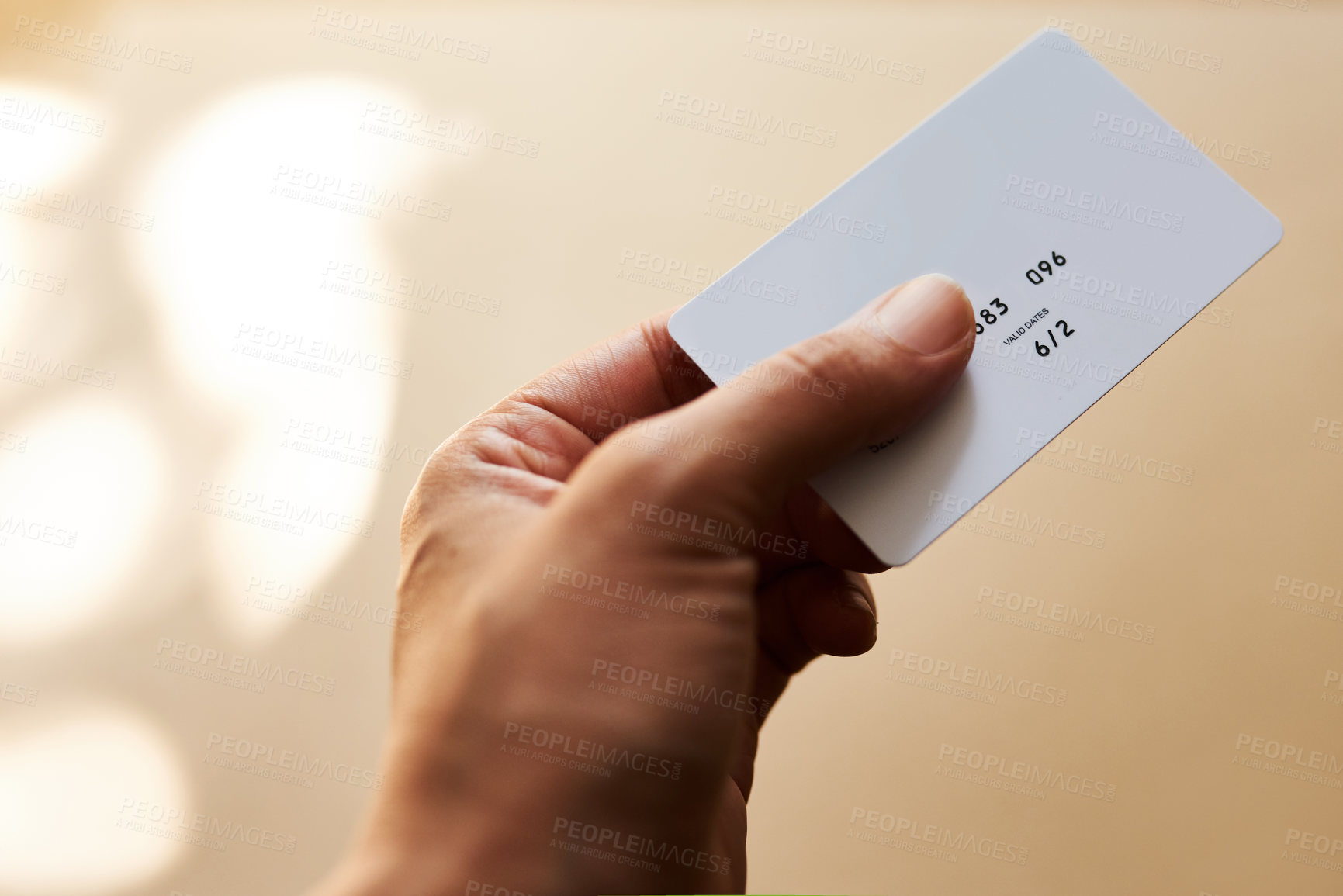 Buy stock photo Person, hands and credit card with purchase for payment, transaction or valid swipe at retail store. Closeup, shopper or customer with debit, gift or expiry date for banking, buying or ecommerce