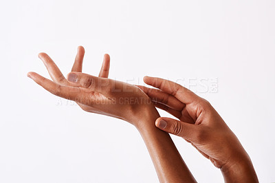 Buy stock photo Studio shot of an unrecognizable woman's hands against a white background