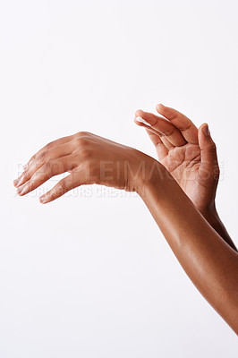 Buy stock photo Studio shot of an unrecognizable woman's hands against a white background