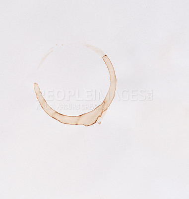 Buy stock photo Studio shot of a coffee cup stain against a white background
