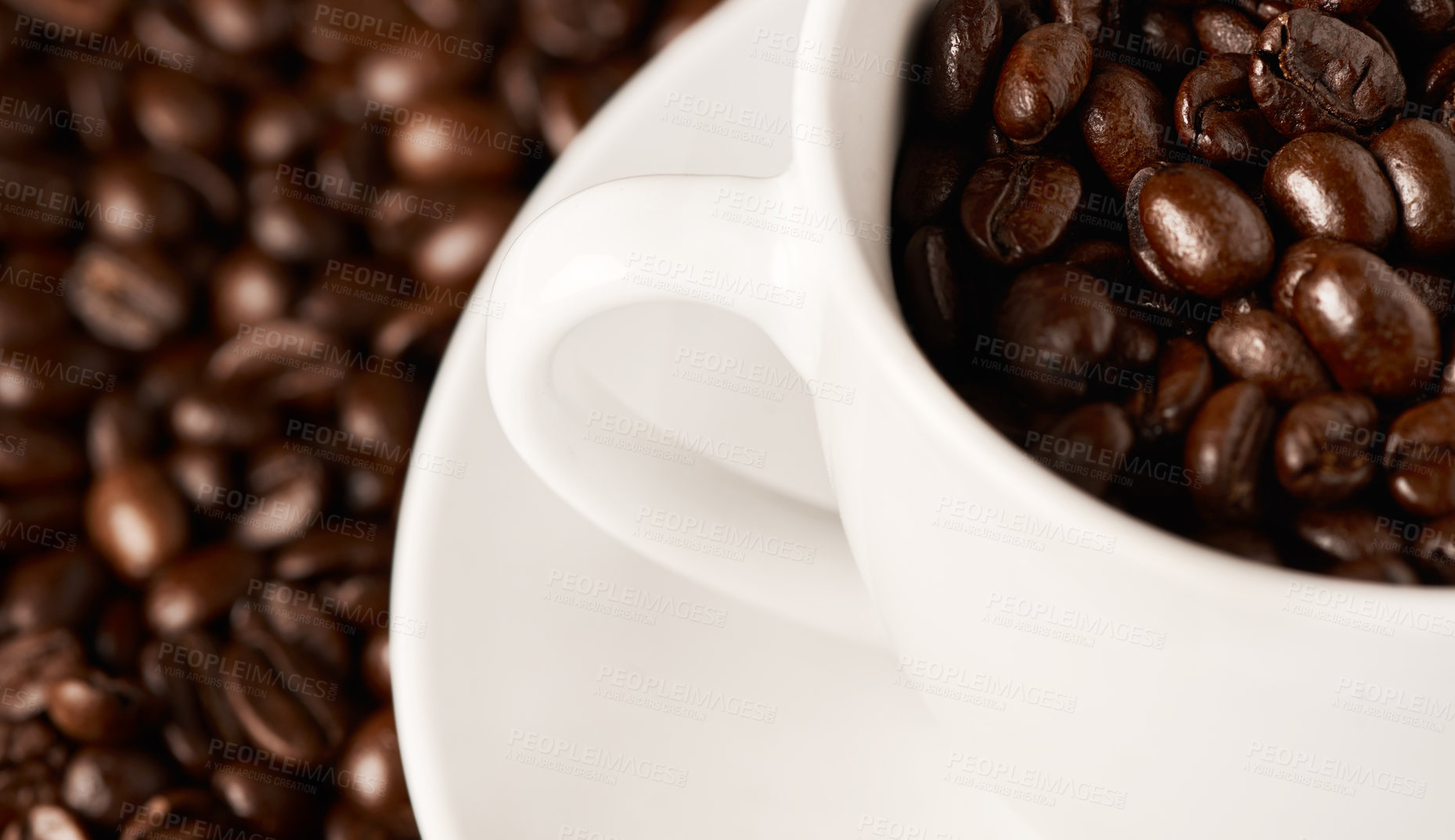 Buy stock photo Closeup shot of a cup filled with coffee beans