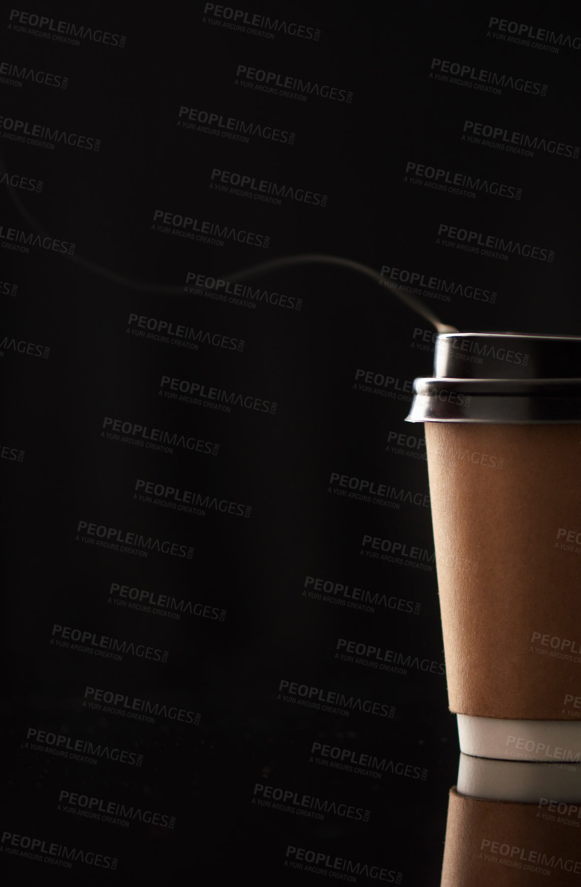 Buy stock photo Closeup shot of steam rising from a paper cup filled with a warm beverage