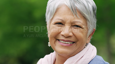 Buy stock photo Portrait of a confident senior woman enjoying a day in the park