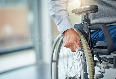 Buy stock photo Cropped shot of an unrecognisable senior man in a wheelchair