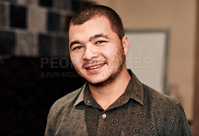 Buy stock photo Portrait of a young man at home