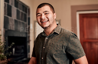 Buy stock photo Portrait of a young man at home