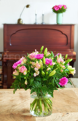 Buy stock photo Bouquet in font of piano