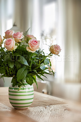 Buy stock photo A beautiful red and pink roses in a vase