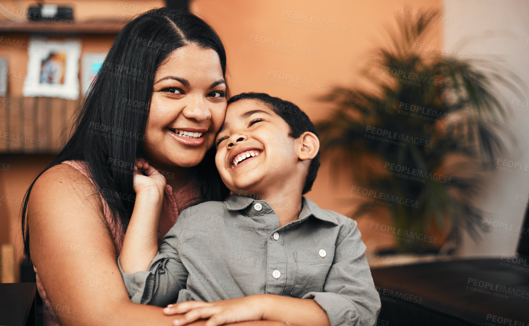 Buy stock photo Portrait of a mother bonding with her little son at home