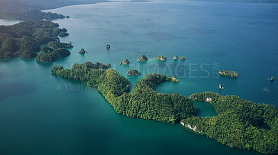 Buy stock photo High angle shot of the beautiful islands of Indonesia