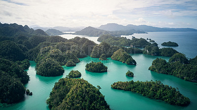 Buy stock photo High angle shot of the beautiful islands of Indonesia