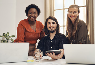 Buy stock photo Portrait of a group of businesspeople working together in an office