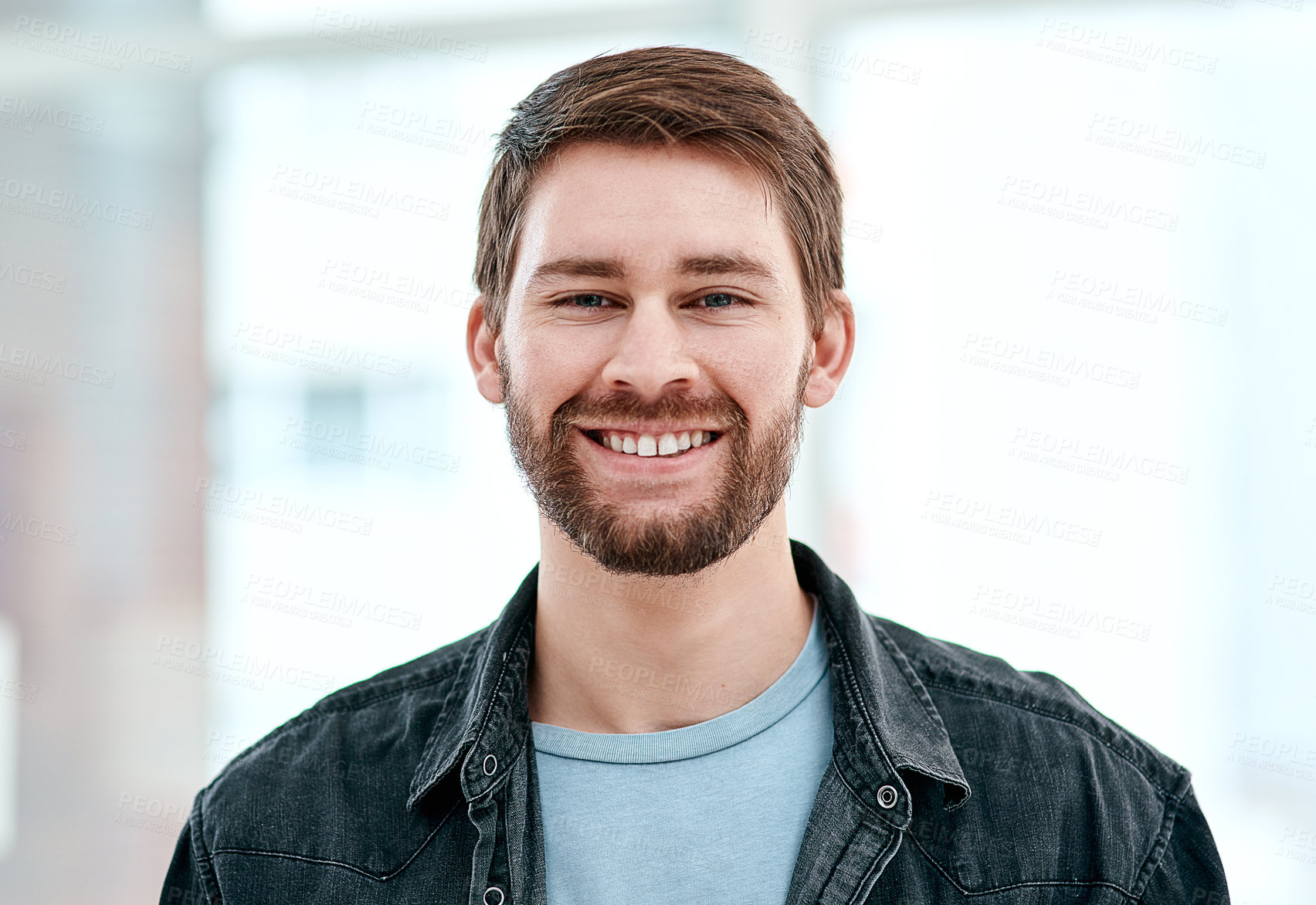 Buy stock photo Portrait of a happy young man at home