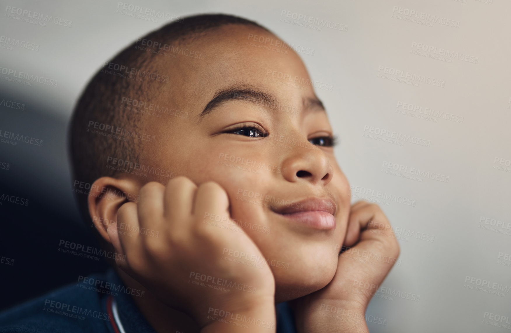Buy stock photo Cropped shot of an adorable little boy at home