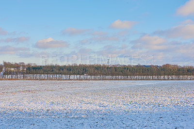 Buy stock photo Winter landscape on a sunny day with blue sky