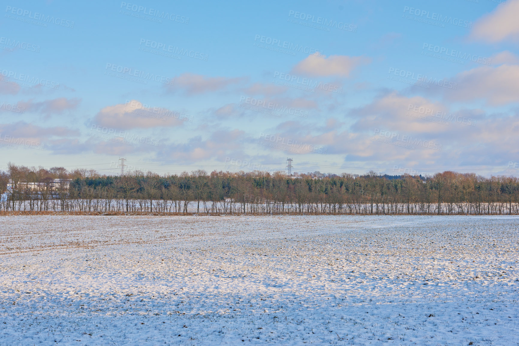 Buy stock photo Winter landscape on a sunny day with blue sky