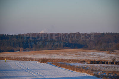 Buy stock photo Winter landscape on a sunny day with blue sky