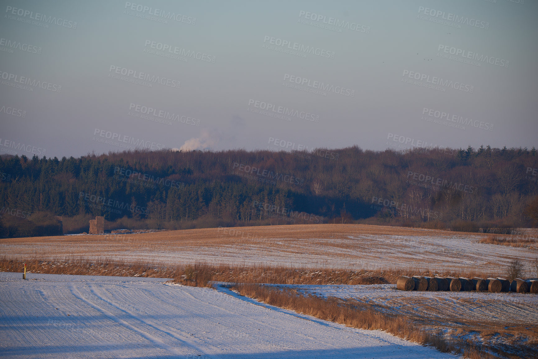 Buy stock photo Winter landscape on a sunny day with blue sky