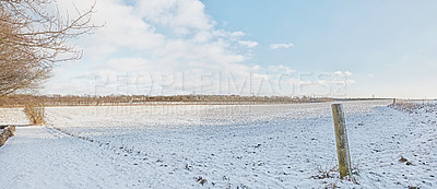 Buy stock photo Winter landscape on a sunny day with blue sky