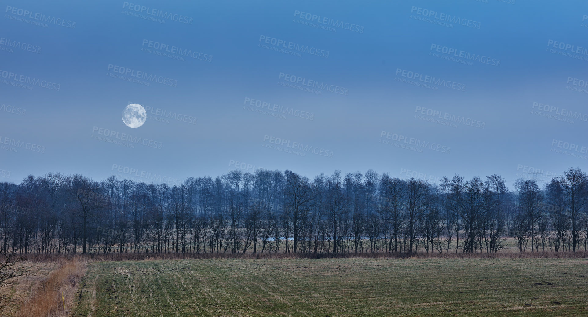 Buy stock photo Winter landscape on a sunny day with blue sky