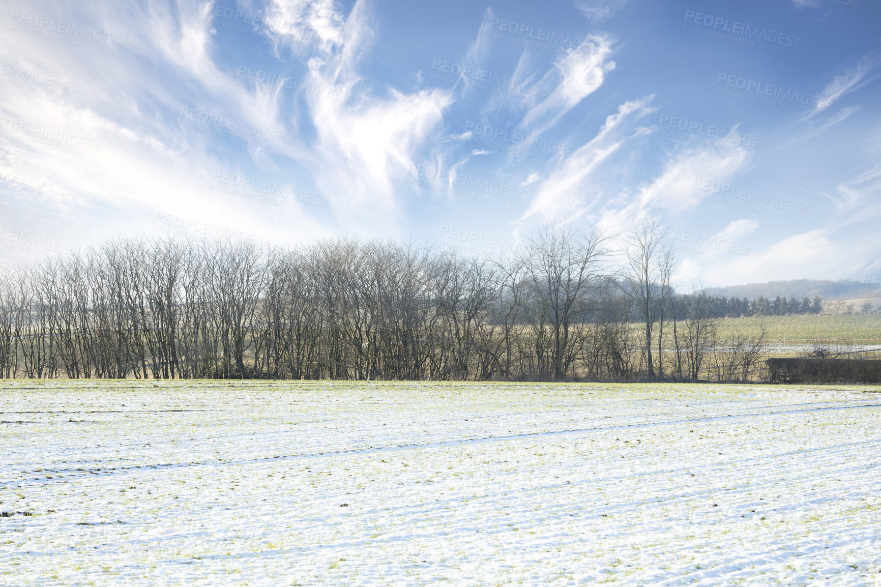 Buy stock photo Winter landscape on a sunny day with blue sky