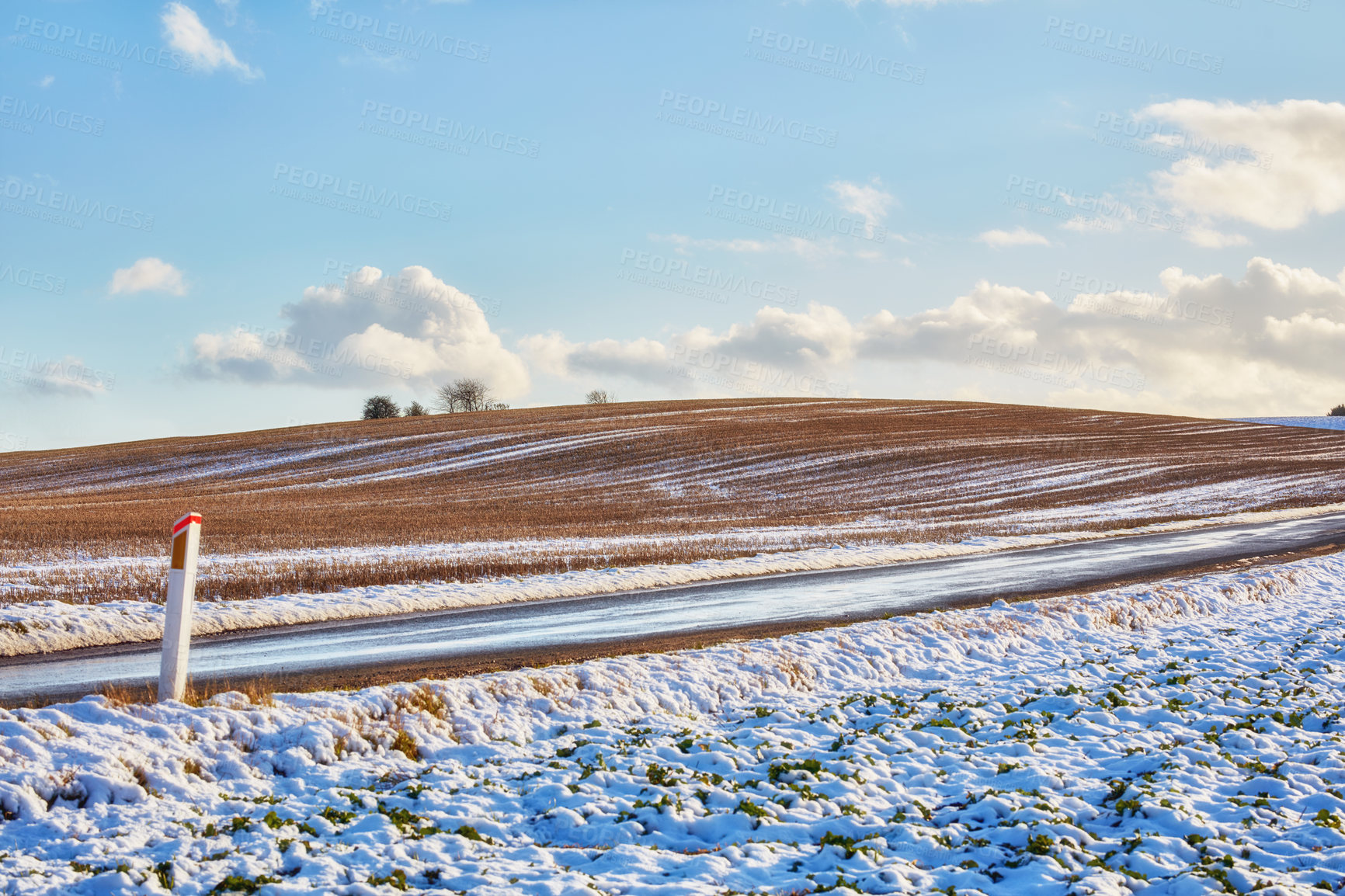Buy stock photo Winter landscape on a sunny day with blue sky