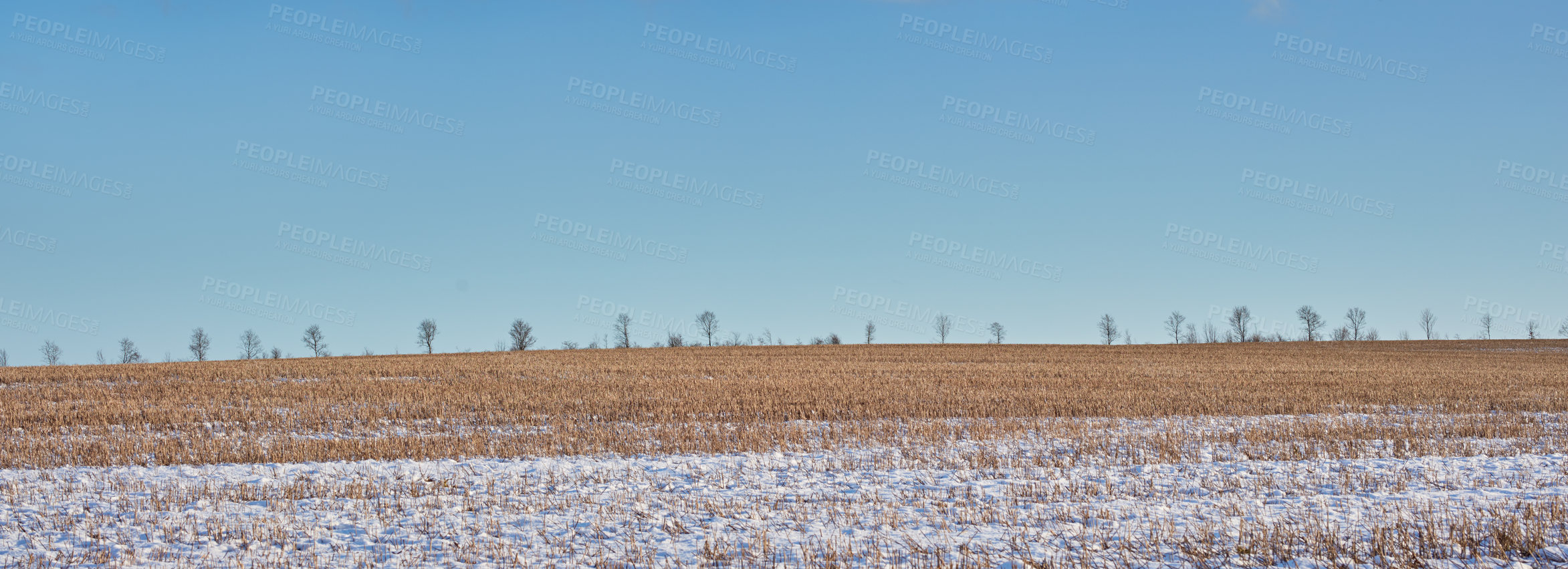 Buy stock photo Winter landscape on a sunny day with blue sky