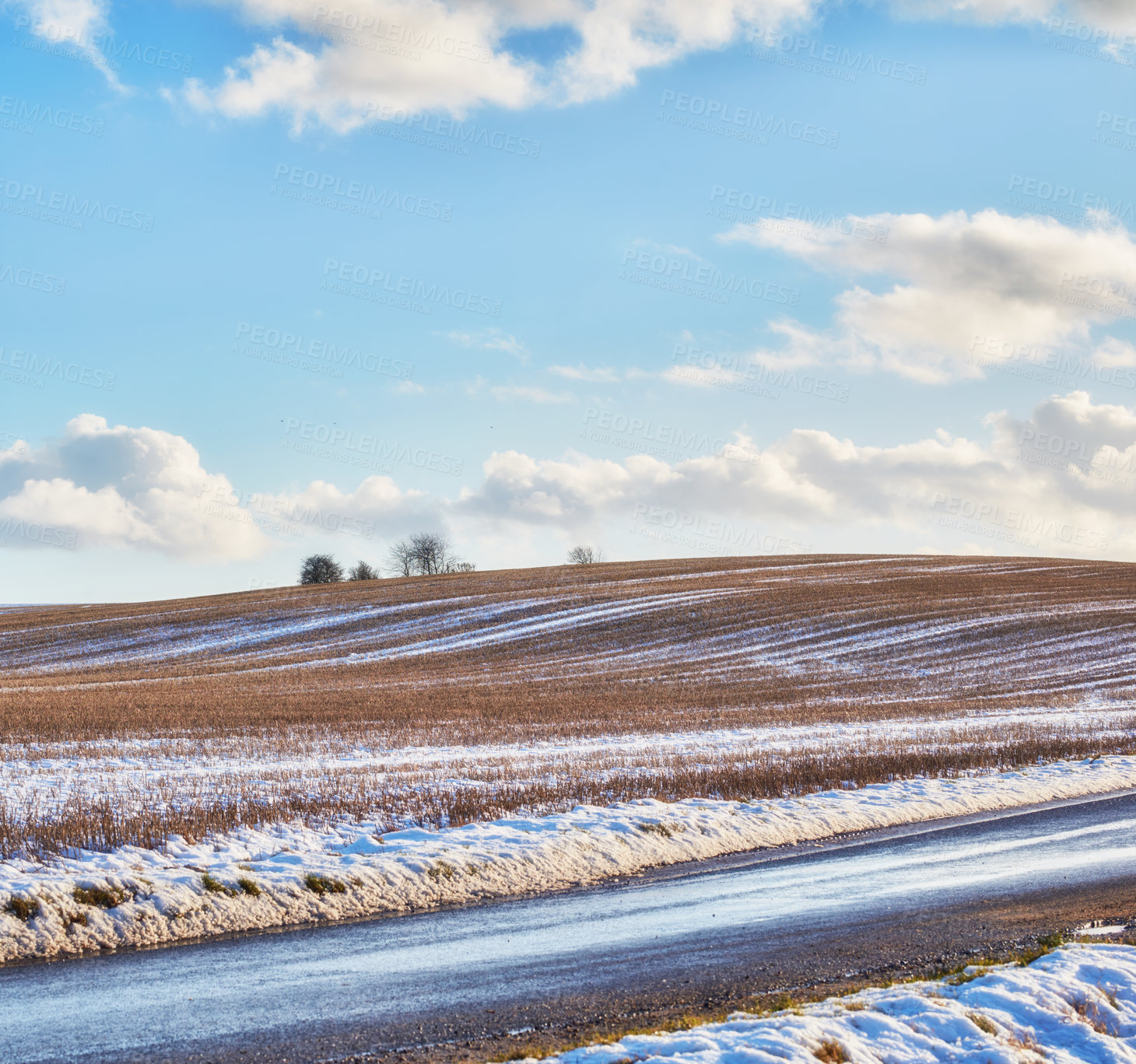 Buy stock photo Winter landscape on a sunny day with blue sky